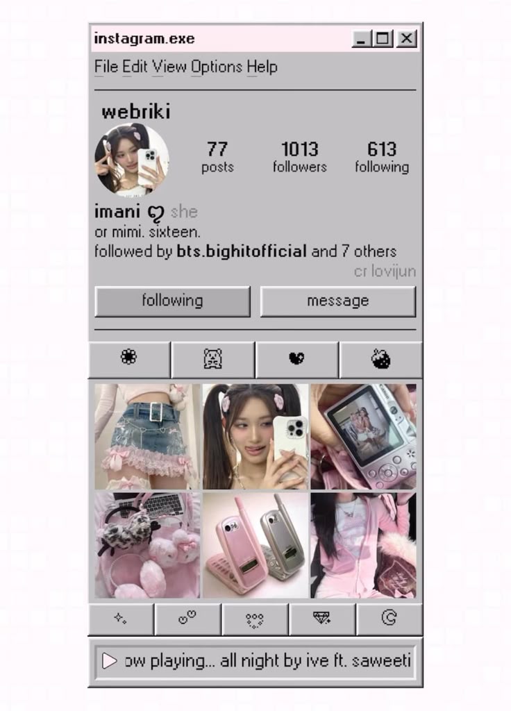 Pink retro Instagram-inspired Carrd template with pixel design