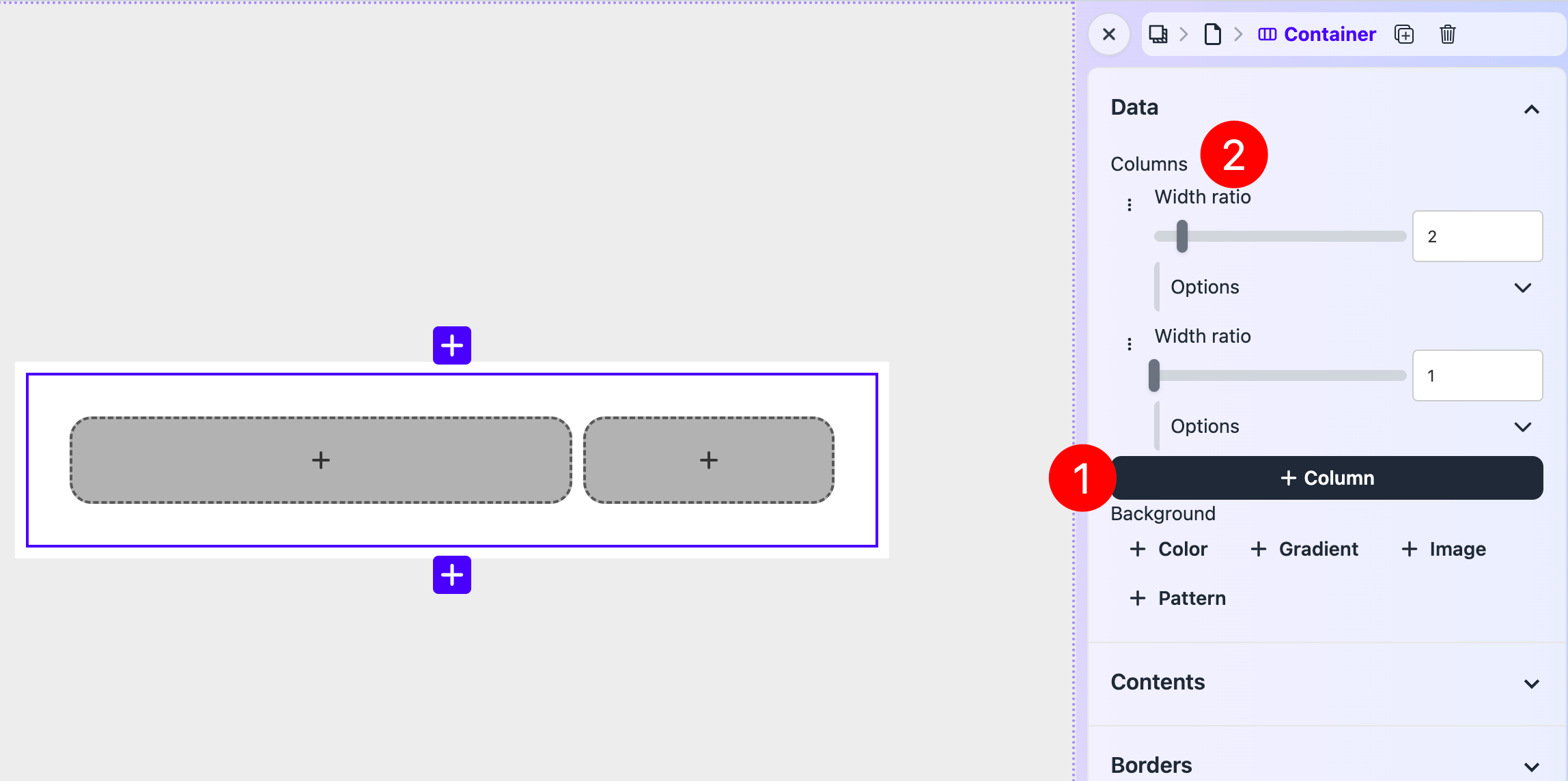 Adding columns and setting width ratio